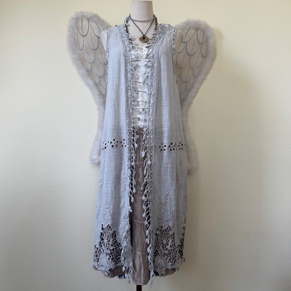 Boho‎ Lace Crochet Duster Vest Kimono Fairy Angel Bohemian Beach Cover Up